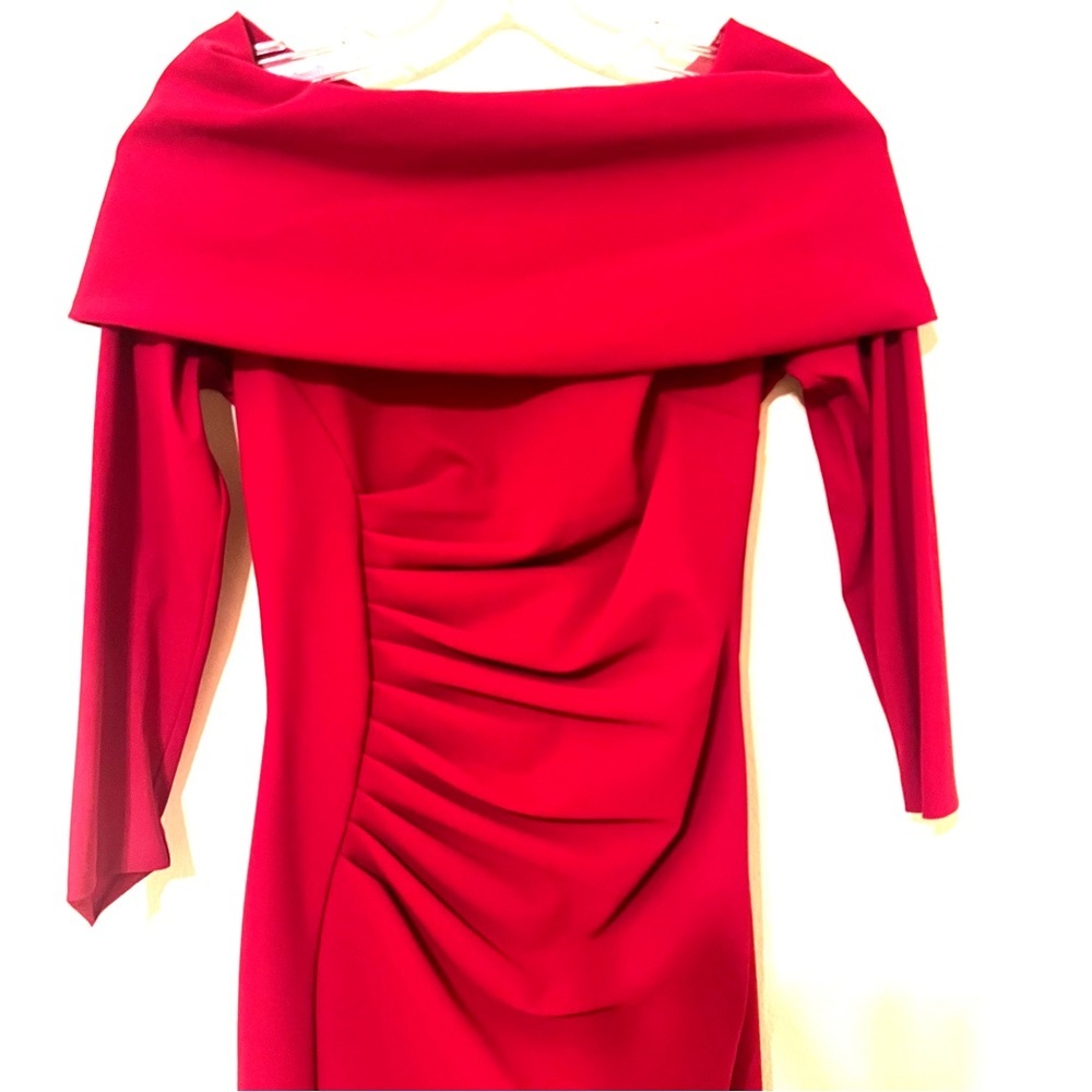 SOLD ♥️ CHIARA BONI LA PETITE ROBE Red Off-the-Shoulder Portrait Dress - Picture 5 of 8